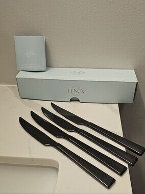 Lenox 4 Pc Elegant Black Continental Size Steak Knives Set. New In Box.